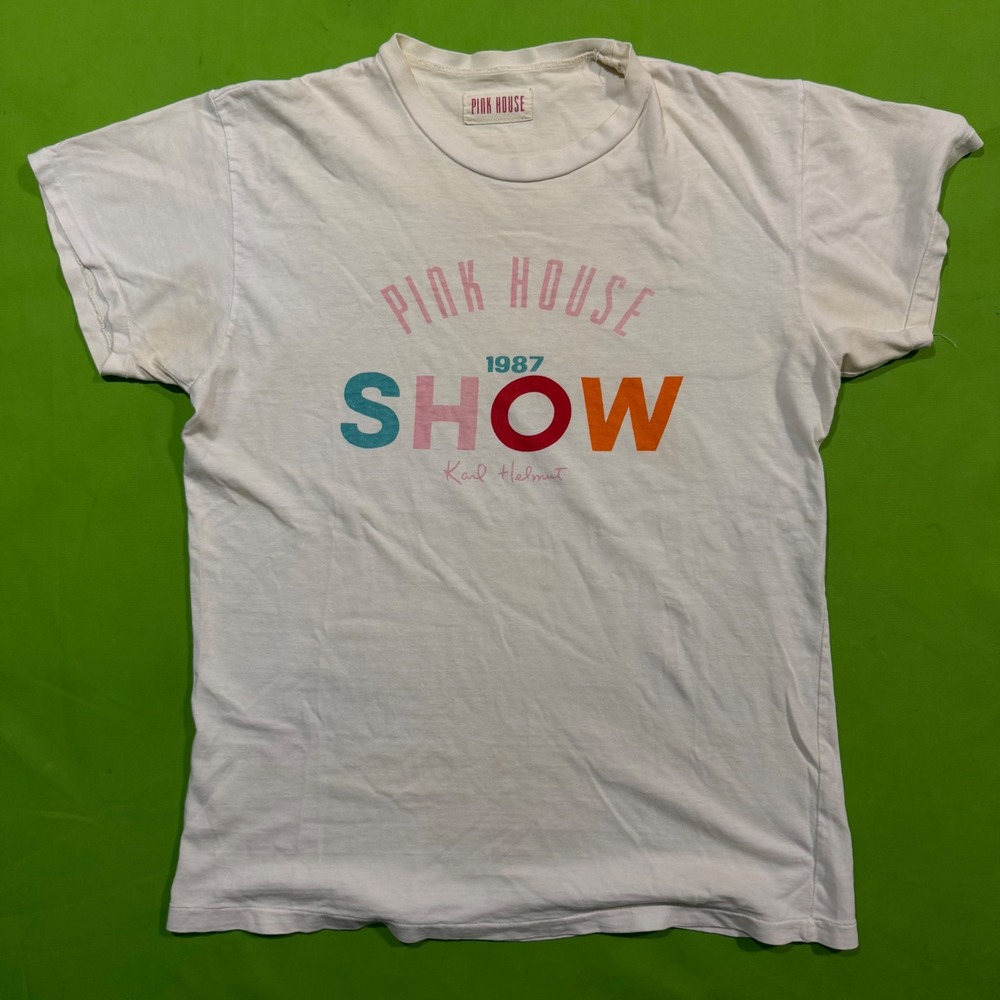 RARE Pink House Karl Helmut 1987 Show Graphic Shirt White Vintage Style Medium
